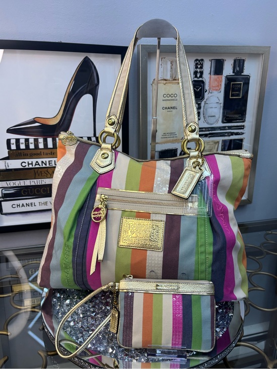 Coach Handbags - *SOLD*Coach 2010 y2k Poppy Legacy Stripe Glam Tote w/ matching wallet EUC